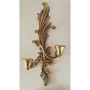 Vintage Mid Century Durwood Gold Wall Sconce Double Arm Candle Holder 15.5”